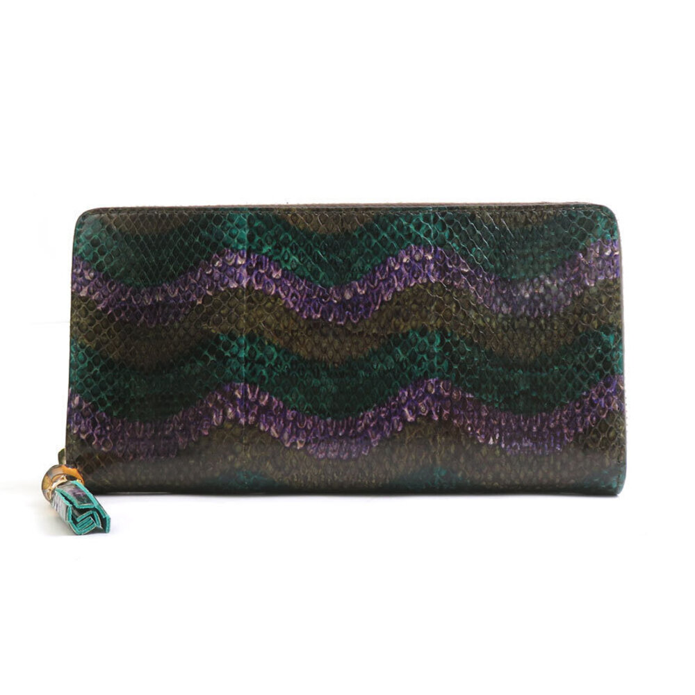 Gucci Round Zipper Long Wallet Python Green Purple